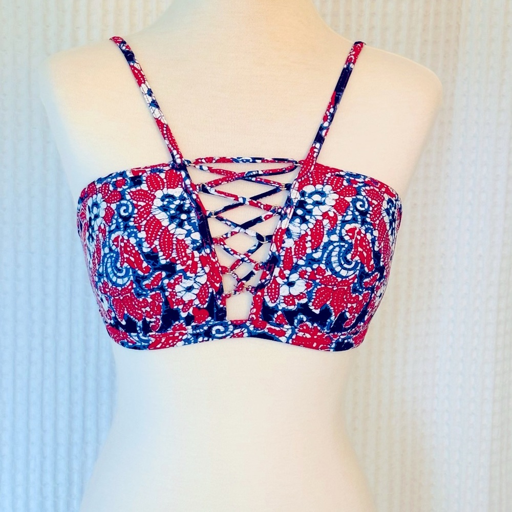 Medium Bikini Top Michael Kors New Paisley Print Laced Red White & Blue